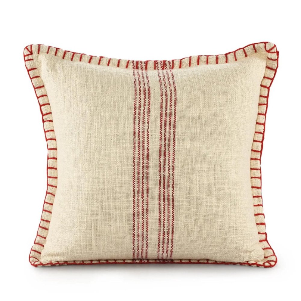 CLEARANCE! NWT / Red and White Striped Woven Cotton Throw Pillow, 20" x 20"